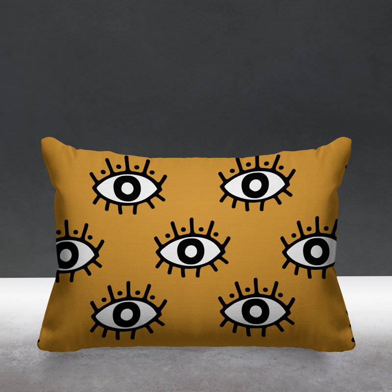 Coussin intérieur / extérieur Ankara Evil Eye, Jaune