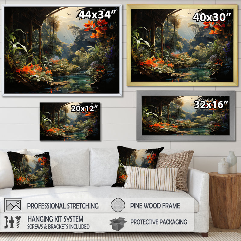 «Vietnam Tropical Rainforest Reverie», reproduction sur toile, Cadre flottant noir, H 16 po x l 32 po x P 1 po