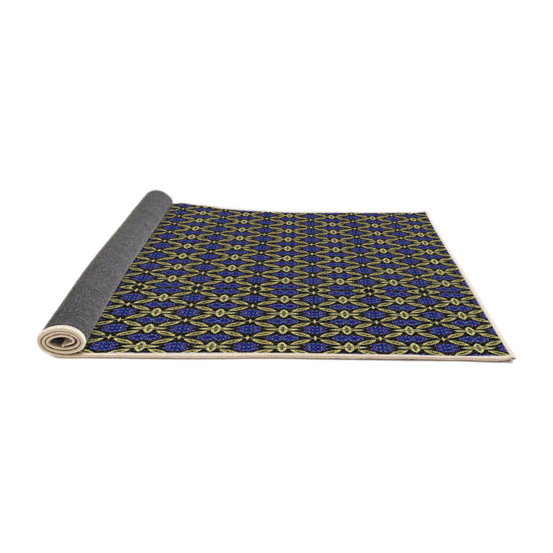 Tapis bleu/beige à motifs, Rond 5 pi