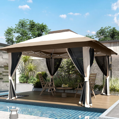 3.6x3.6m Pop-Up Gazebo, Garden Gazebo with Accessories Beige
