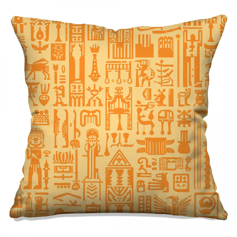 Egyptian Hieroglyphs Pattern Double Sided Throw Pillows, 18 x 18 inches