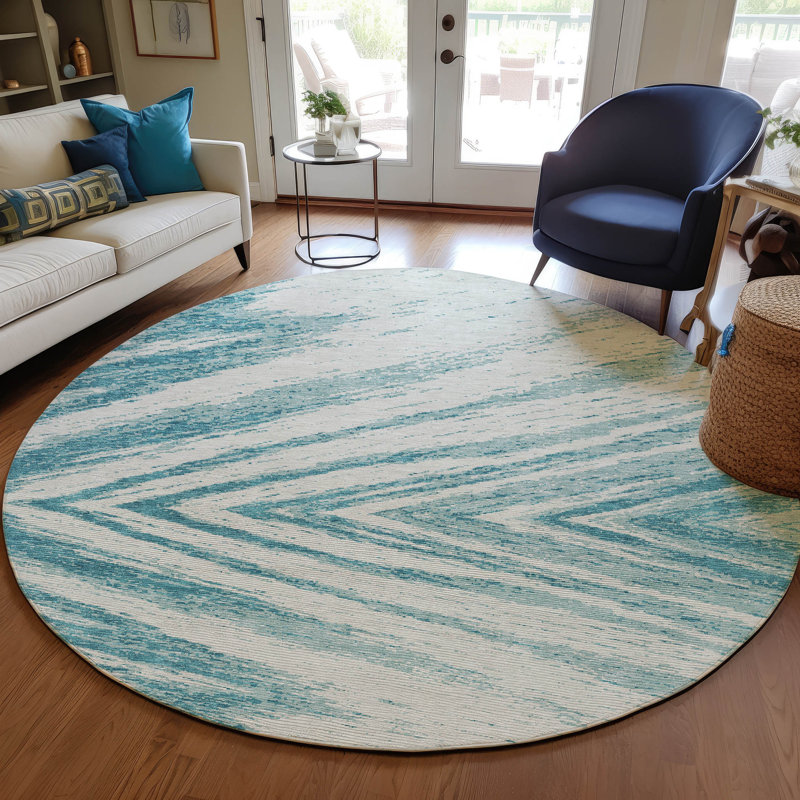  Machine Washable Indoor/Outdoor Chantille ACN876 Black Rug, Round 8'