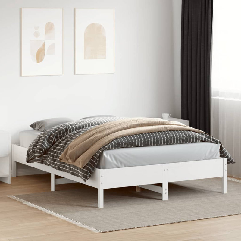 Odeline Solid Pine Wood Bed Frame, White, UK King - DE 150 x 200 cm