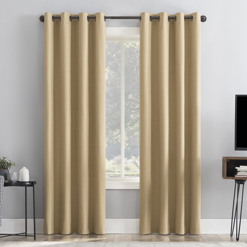 Channing Grid Texture Draft Shield Fleece Insulated 100% Blackout Grommet Curtain Panel, 50" W x 96" H, Soft Gold