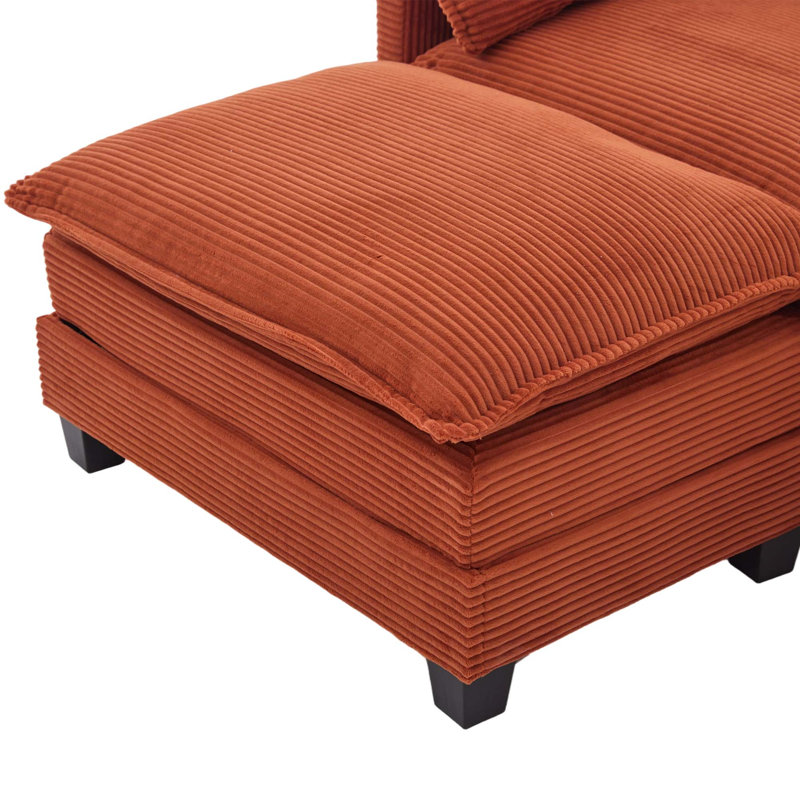 Canapé modulaire avec repose-pieds modulaire Cloud Comfort, Velours côtelé - Orange