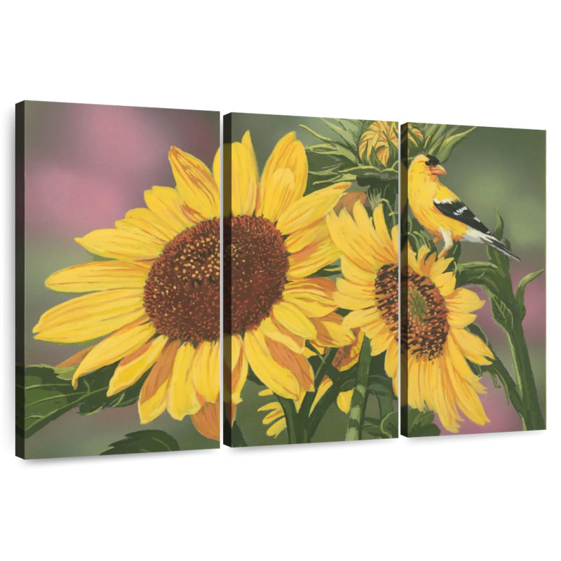 Harnek chardonneret et tournesols, H 36 po x l 57 po