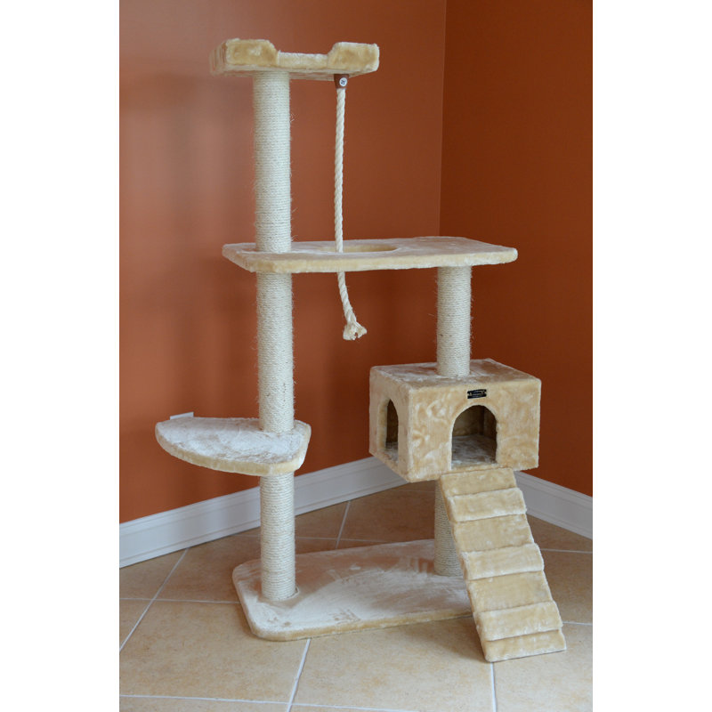 Beige Freestanding Sisal Cat Tree with Condo and Perches