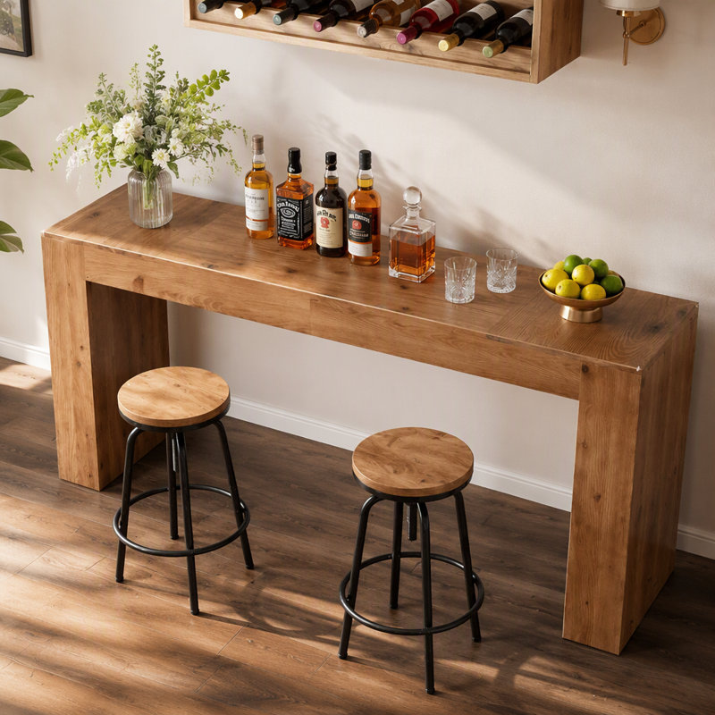 Table de bar 70,9 po en bois massif, table rectangulaire à hauteur de comptoir Farmhouse