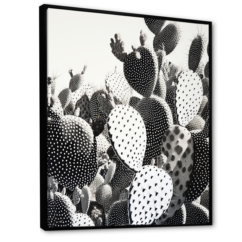 «Black White Minimalisme Cactus I» sur toile, Cadre flottant noir, H 32 po x l 24 po x P 1 po