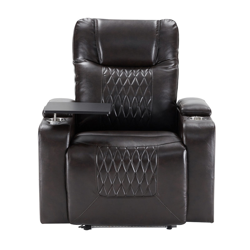 Fauteuil inclinable Power Motion avec port de charge USB et rangement à bras cachés, 2 porte-gobelets pratiques et plateau pivotant à 360 °, noir