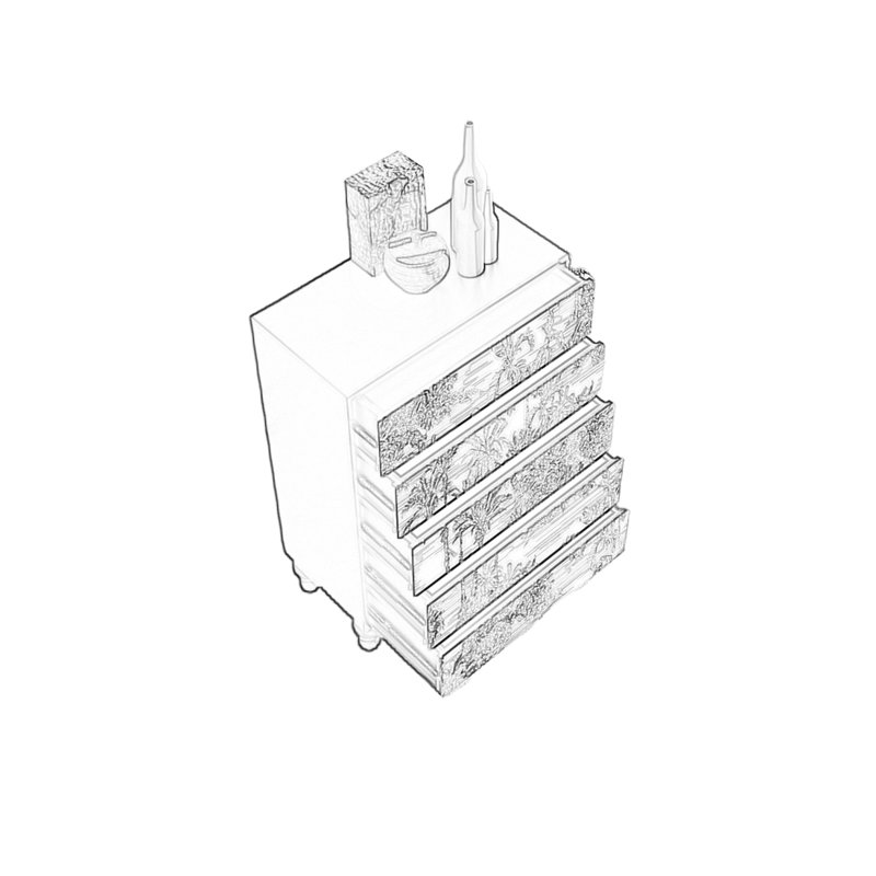 Armoire de rangement en pin avec cinq tiroirs, Blanc