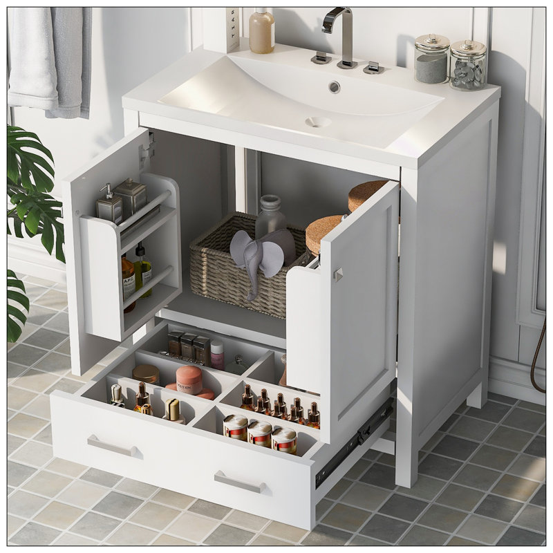 Meuble-lavabo 30 po avec lavabo simple, Blanc, Argent