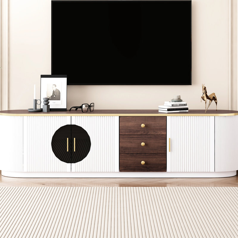80-Inch Tv Stand In White , 3 Drawers, 2 Cabinets, 1 Shelf And Metal Handles Home Interior Design For Screen, With Living Room Concept Idea