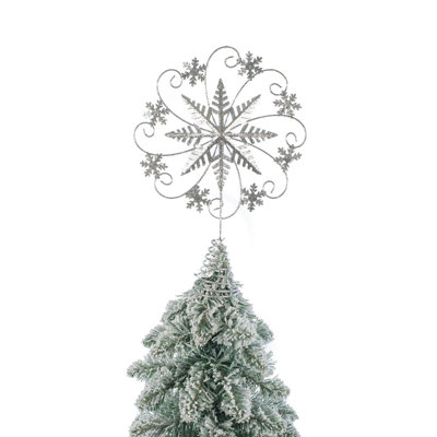 Sparkly Silver Metal Snowflakes Tree Topper