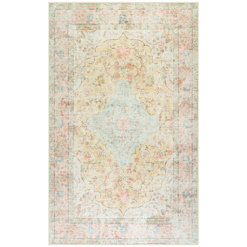 Large Oriental Floral Living Room Rug Washable Bedroom Rug Non-Slip Colorful Vintage Accent Floor Carpet For Home Decor