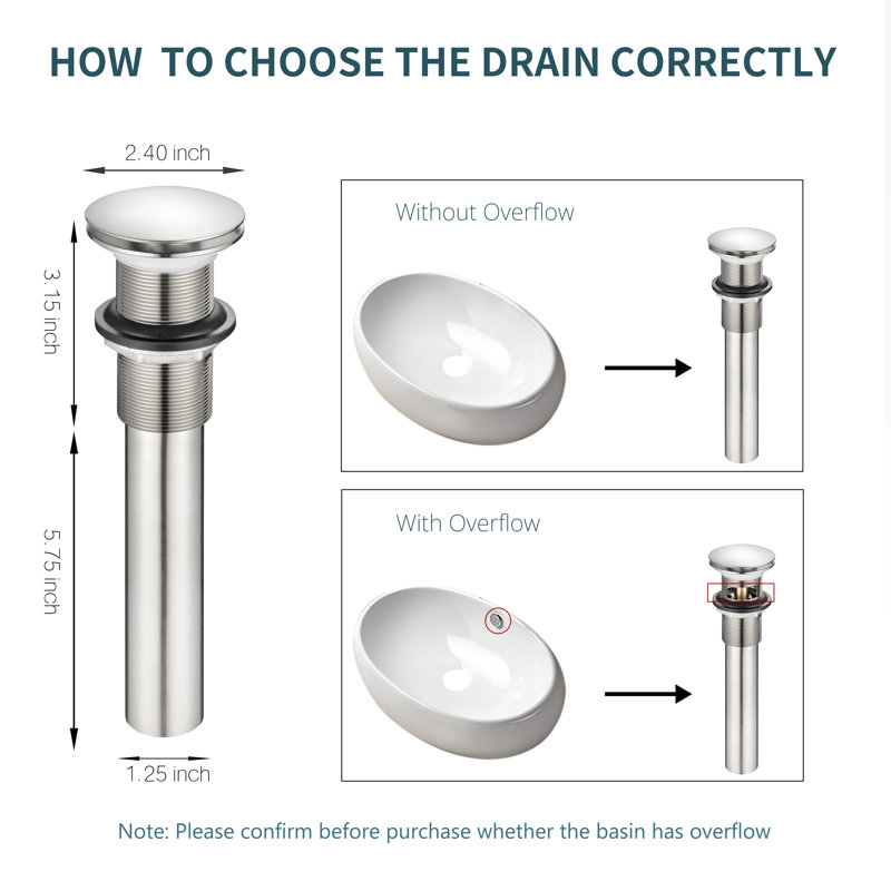 2.4'' W Drain Stopper, Brushed Nickel