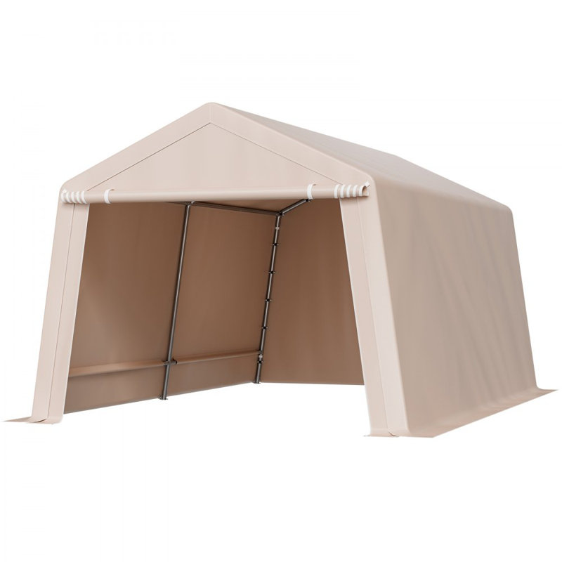 Outdoor Storage Shelter Portable Shed 10x15 ft Waterproof Canopy Garage Tent, Beige, 96" H x 120" W x 180" D