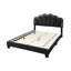 Lit contemporain grand format - Tête de lit en tissu de laine gris anthracite et plateforme de sommier à ressorts sans cadre avec cadre de lit