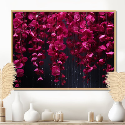 Rose et noir, cascade de fleurs fuschia - art mural sur toile Fuschia