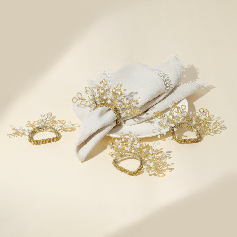 Rond de serviette Aurelia, Doré / Blanc