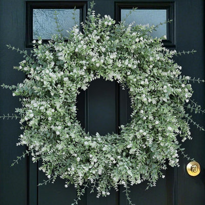 Eucalyptus & Lavender Wreath – White & Green – Large Artificial Front Door, Wall & Porch Decor For All Seasons