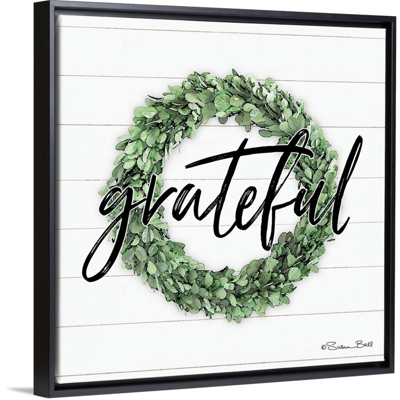Reproduction d’art textuel sur toile « Grateful Boxwood couronne » par Susan Ball, 38" H x 38" W x 1.75" D, Cadre noir