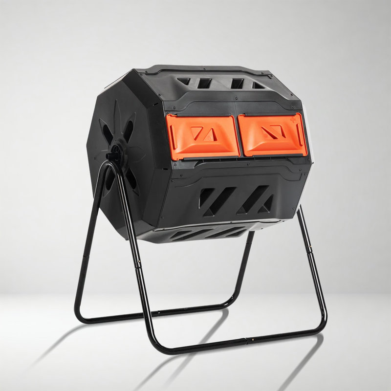 43 Gallon Black and Orange Dual Chamber Rotating Composter Tumbler