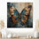Papillon métallique doré et bleu I - Animal papillon sur bois
