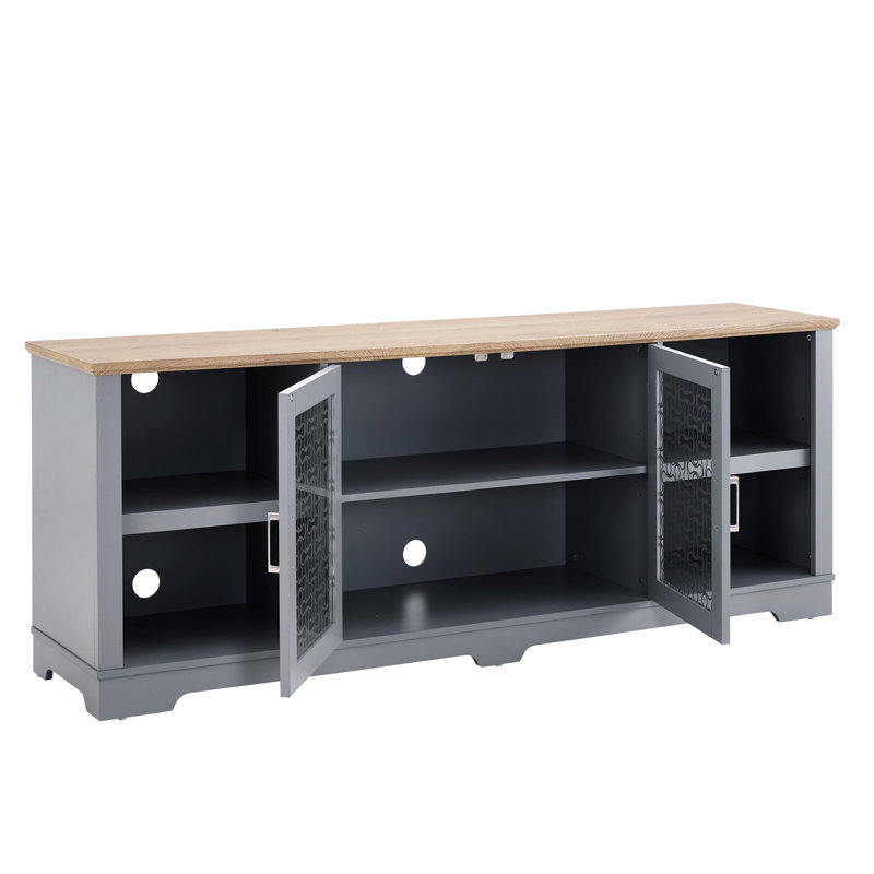 Meuble audio-vidéo bleu et chêne, pour téléviseurs de 80 po, avec rangement pratique Console de télévision moderne, chêne, pour téléviseur de l 70 po x P 15,5 po x H 27,54 po