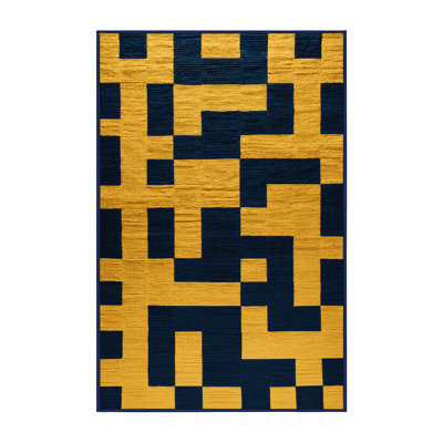 Machine Washable Checkered Blue Area Rug