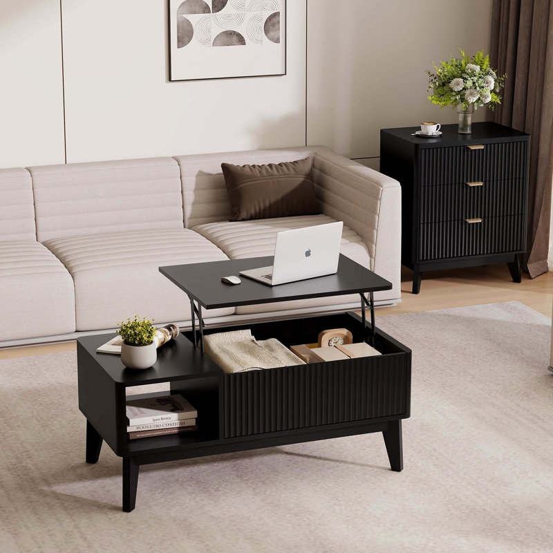 Ensemble de tables basses à plateau relevable avec tables de bout - Table basse et tables d'appoint noires, Noir