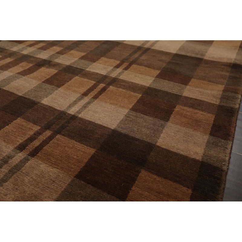 Tapis brun en laine noué à la main de conception unique 2 pi 11 po x 4 pi 10 po Blithe
