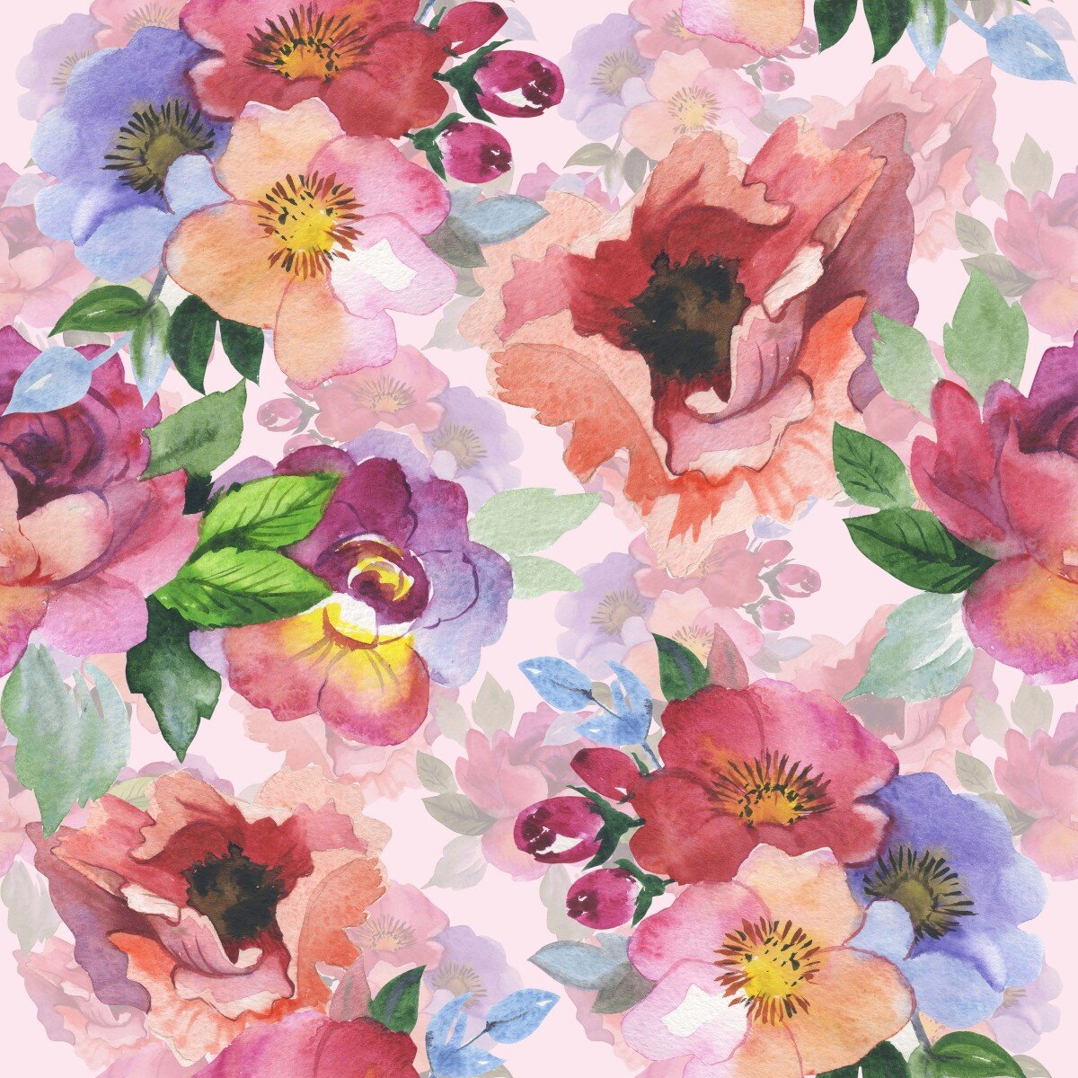 Watercolor Floral Repositionable Wallpaper Kit , Peel and Stick