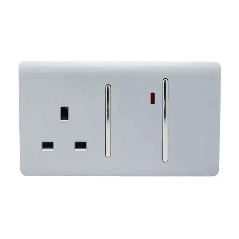 Trendi Switch 45 Amp Cooker Switch & 13 Amp Plug Socket with Neon, Silver