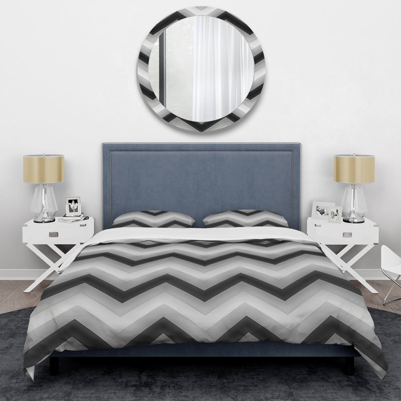 Ensemble de housse de couette moderne à motif de chevrons noir et gris, Housse de couette très grand et 2 très grandes t