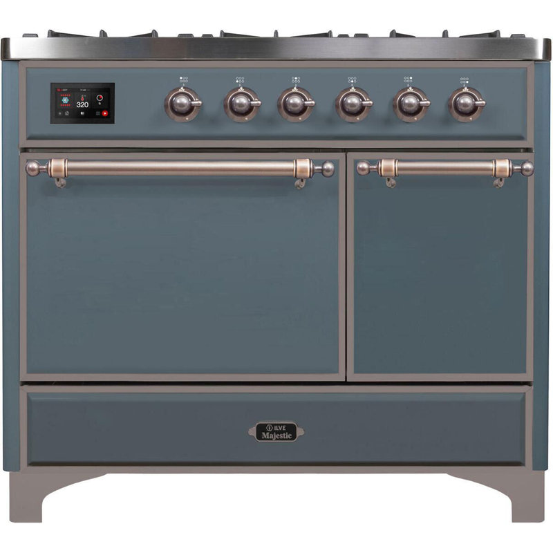 ILVE Majestic II 40 in Dual Fuel Range, White/Brass, Natural Gas