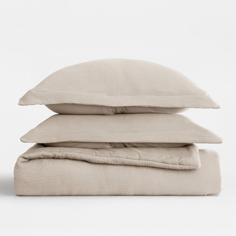 Cloud Gauze Textured Comforter Set, King / Cal-King Comforter + 2 Shams, Tan
