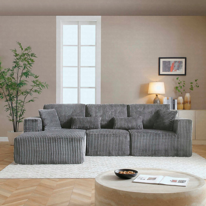 Canapé modulaire en forme de L 109 po avec assise profonde et méridienne gauche 109 po, Gris