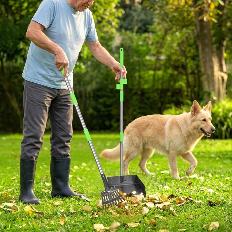 Très grand Pooper Scooper, ensemble de pelle à râtelier en métal robuste à longues poignées, pour les petits et les grands chiens