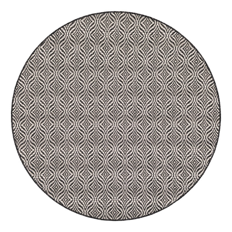 Tapis gris anthracite / ivoire Alishba, Rond 5 pi 3 po