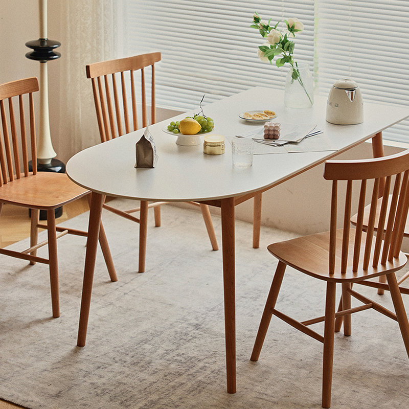 Table de salle à manger blanche semi-ronde avec pierre, H 29,53 po x L 70,87 po x l 31,5 po