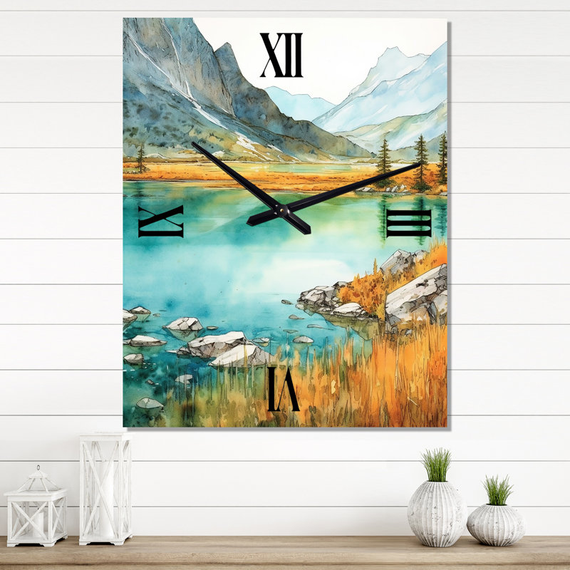 Horloge murale Calming Mountain Riverside II - Landscape Mountains, Médium