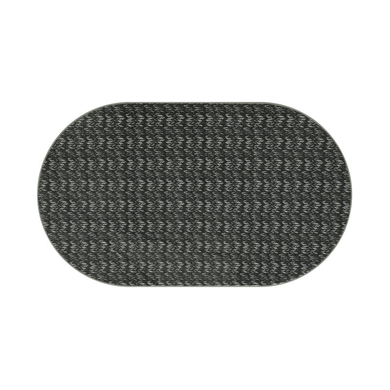 Tapis ovale à motif tressé lavable 3 x 5 po, tapis d'intérieur ultramince pliable, tapis contemporain antidérapant pour chevet, vestibule, vestibule, salle de bain, noir
