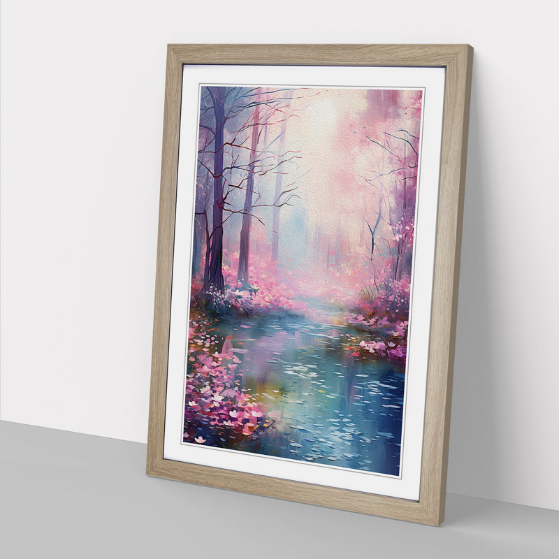 Spring Forest Digital - Single Picture Frame Print on Wood, Oak Framed, 46cm H x 34cm W