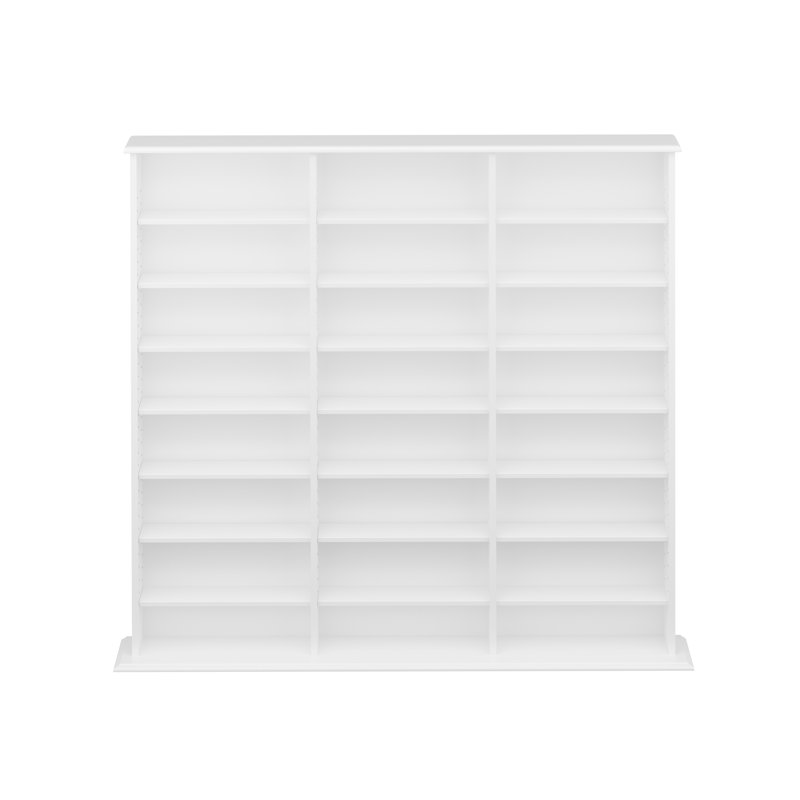 Cataleya Triple Width Multimedia Shelves, 3 Column Tall Media Storage Cabinet with 21 Adjustable Shelves Display DVD for Living Room, 8.75" D x 56" W x 51" H, White