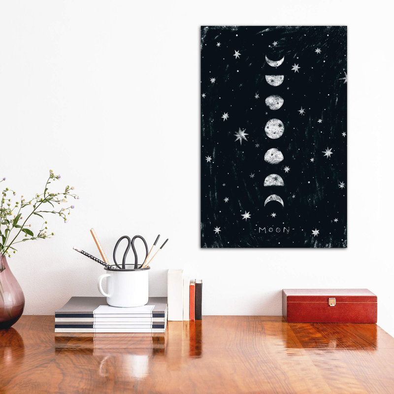 Phases de lune - impression d'art graphique, H 26 po x l 18 po x 1,5 po, Pas de tapis, Toile tendue