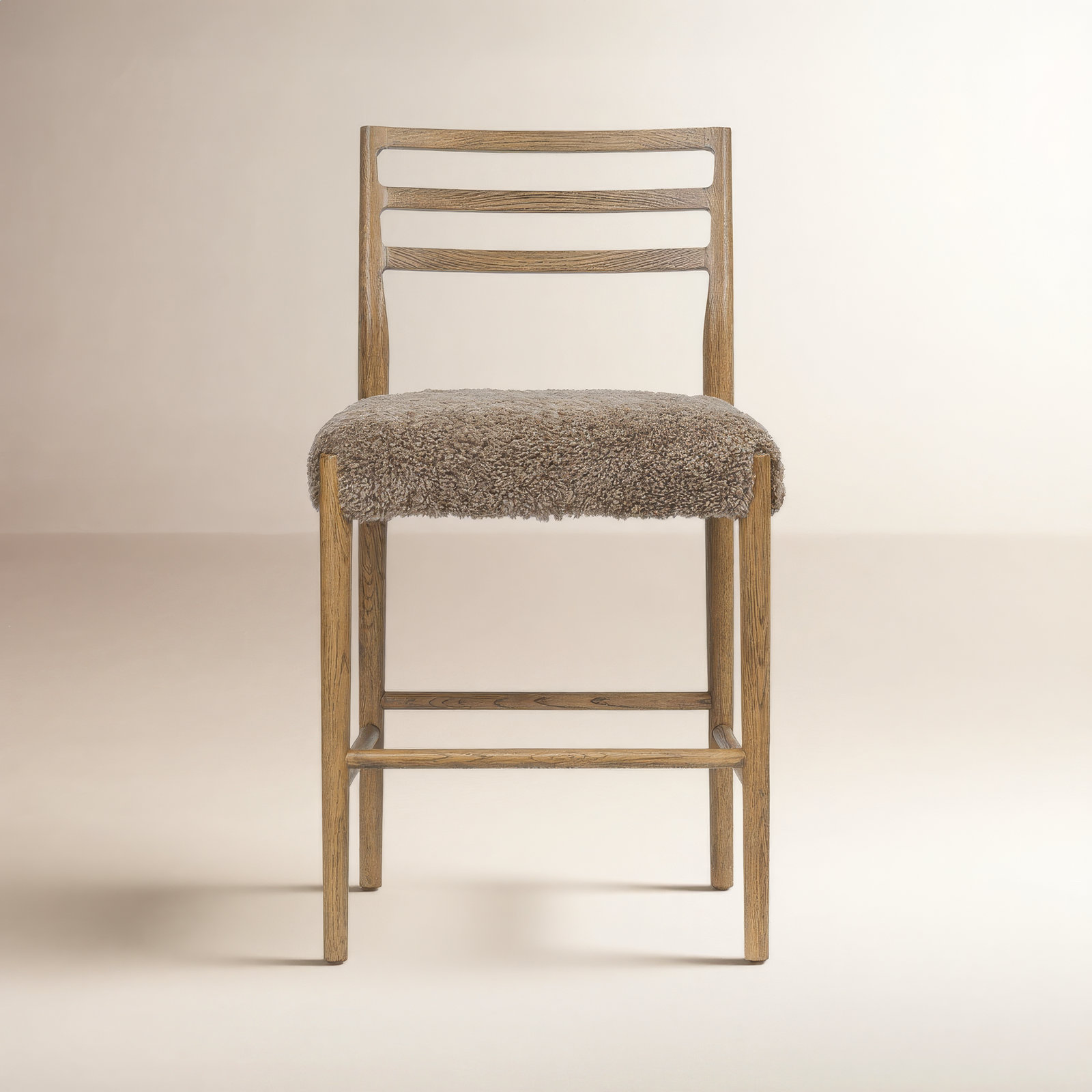 Lindyn Stool, Smoked Oak, Counter Stool (26.25" Seat Height), Taupe Shearling