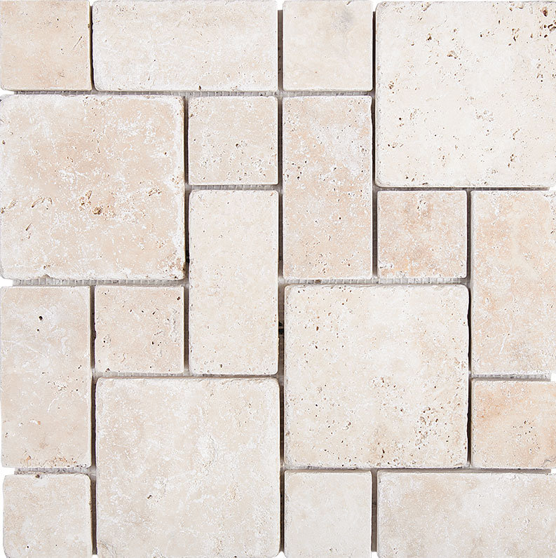 Ivory 0.38" x 12" Travertine Mosaic Wall & Floor Tile