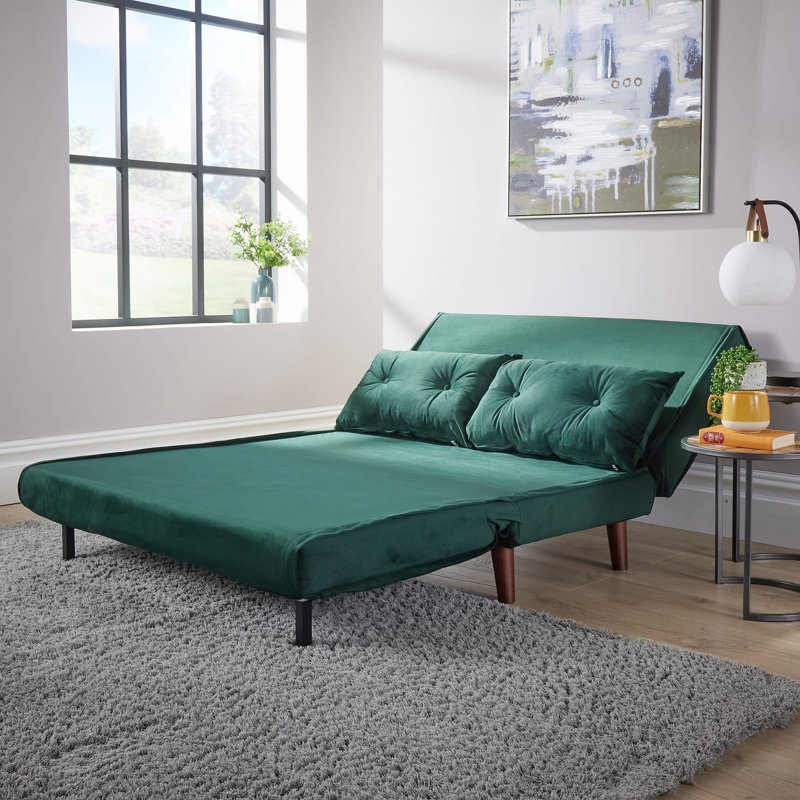 Lonara Two Seater Upholstered Double Sofa Bed, Green Velvet