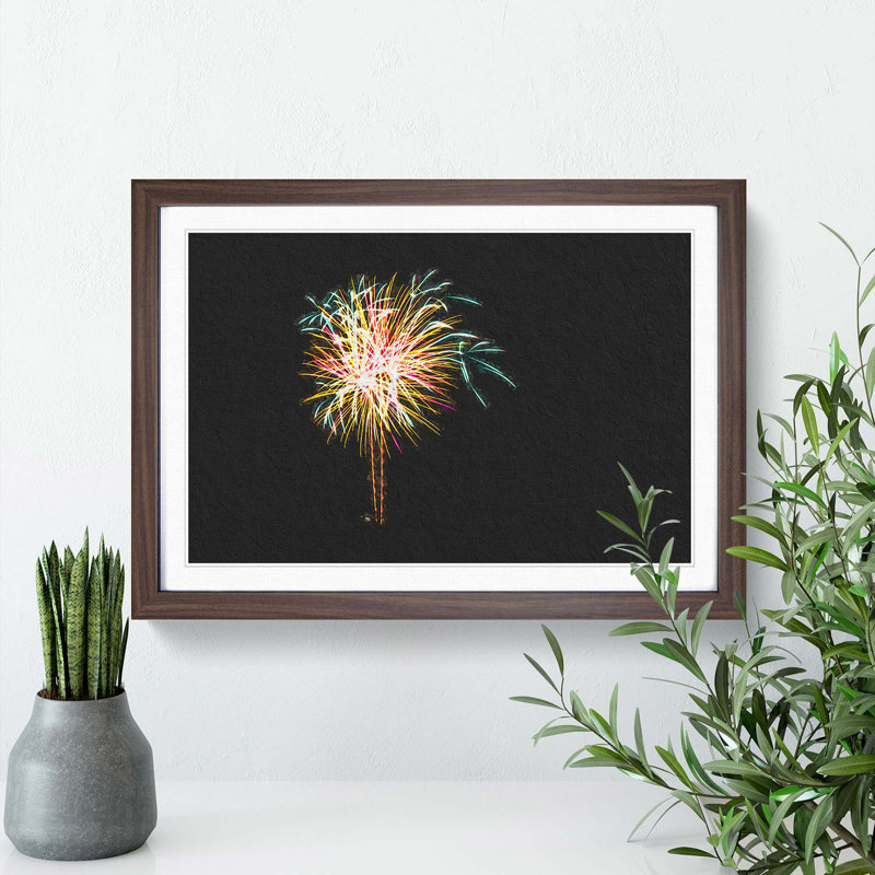 Palm Tree Fireworks - Framed Print, 48cm H x 65cm W x 2cm D, Walnut Framed